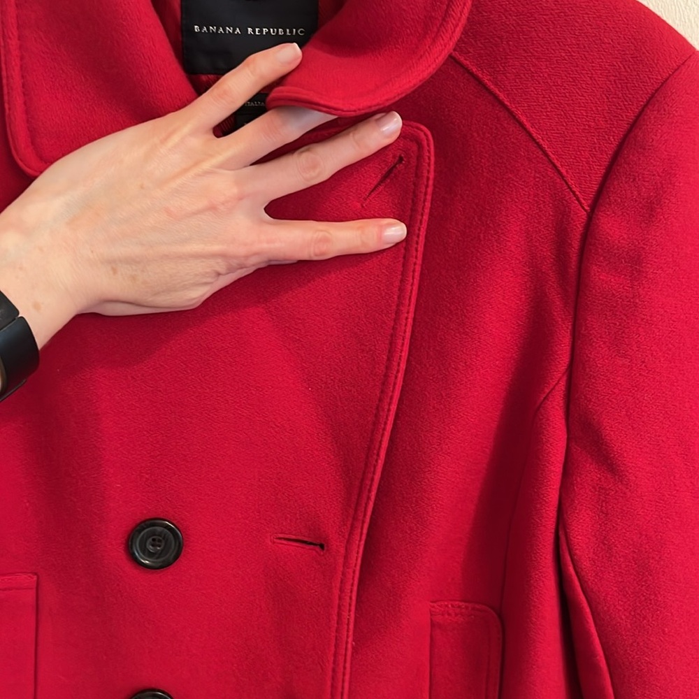 Banana Republic Wool Petite size Large Red Pea Coat - Picture 13 of 13